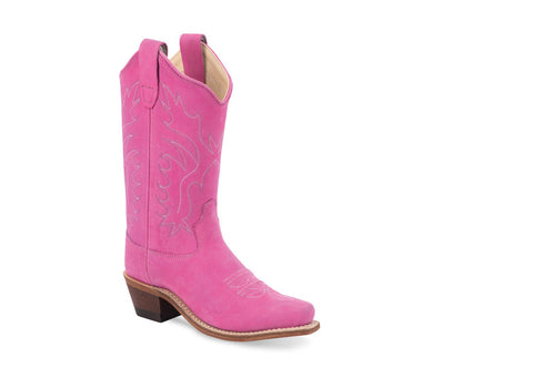 Old West Youth Girls Snip Toe Pink Leather 8in Cowboy Boots 4 D