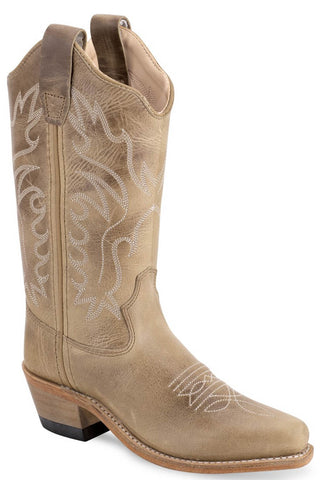 Old West Youth Unisex Fashion Western Embroidered Tan Leather Cowboy Boots 5 D