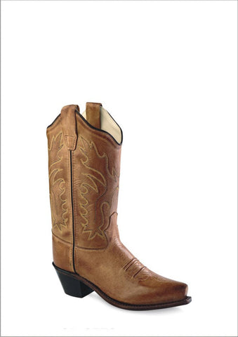 Old West Tan Canyon Childrens Girls Leather 8in Snip Toe Cowboy Boots 13.5 D