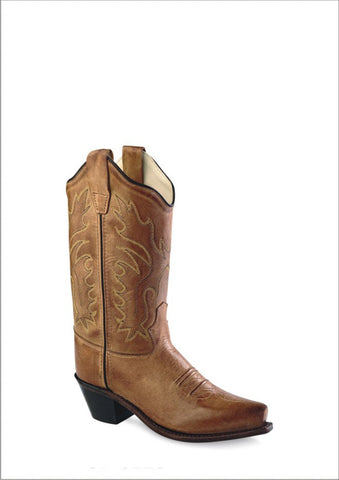 Old West Tan Canyon Childrens Girls Leather 8in Snip Toe Cowboy Boots 3 D