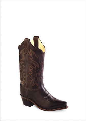Old West Brown Canyon Childrens Boys Leather Snip Toe 8in Cowboy Boots 10.5 D