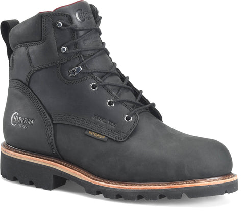 Chippewa Mens Super DNA 6in WP Steel Toe 400G Charcoal Black Leather Work Boots 10.5 E