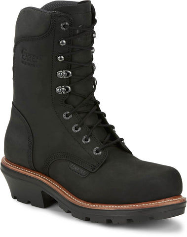 Chippewa Mens Thunderstruck 9in WP Comp Toe Charcoal Black Leather Work Boots