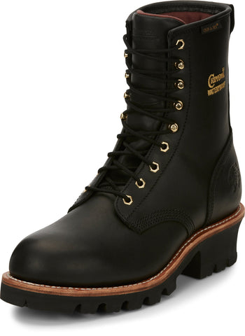 Chippewa Mens Paladin 8in WP Steel Toe 400G Logger Black Leather Work Boots 9 M