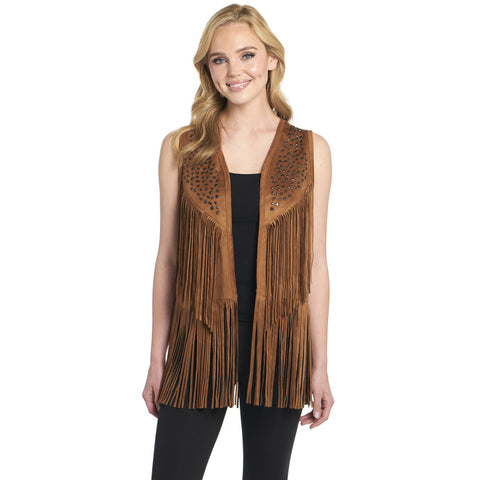 Cripple Creek Womens Double-Faced Precious Copper Polyester Faux Leather Vest L