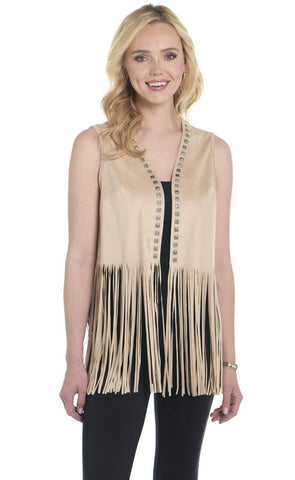 Cripple Creek Womens Double-Faced Microsuede Studs Drifting Sand Polyester Vest