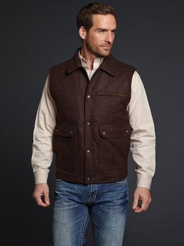 Cripple Creek Mens Heather Chocolate Wool Blend Melton Nubuck Vest