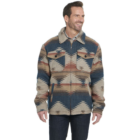 Cripple Creek Mens Zip Front Blanket Shirt Navajo Teal 100% Polyester Jacket L