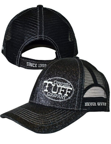 Cowgirl Tuff Womens Shimmer Silver Embroidery Black 100% Polyester Trucker Cap