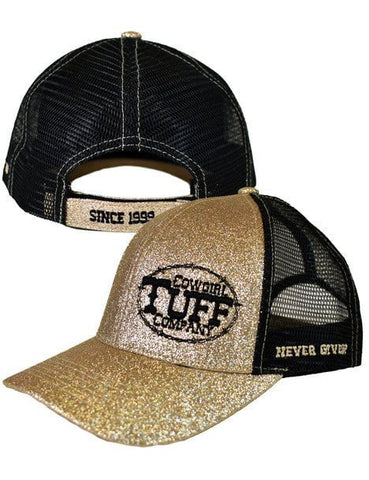 Cowgirl Tuff Womens Shimmer Black Embroidery Champagne 100% Polyester Trucker Cap