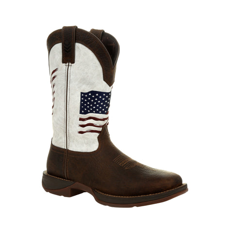 Durango Mens Bay Brown/White Leather Rebel USA Flag Cowboy Boots