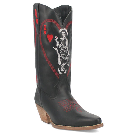 Dingo Womens Queen A Hearts Black Leather Cowboy Boots