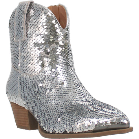 Dingo Womens Bling Thing Bootie Silver Fabric Cowboy Boots