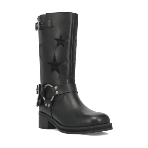 Dingo Womens Blacklist Stars Black Leather Motorcycle Boots 8.5 M