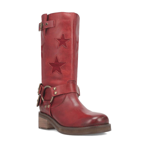 Dingo Womens Blacklist Stars Wine Leather Motorcycle Boots 8 M