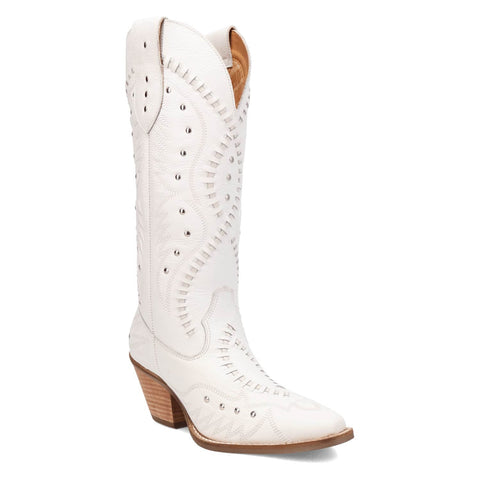 Dingo Womens Pretty N Pink White Leather Cowboy Boots