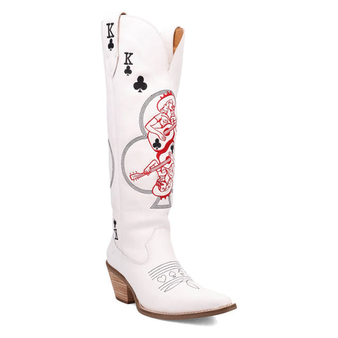 Dingo Womens King Of Clubs White Leather 16in Cowgirl Cowboy Boots 8.5 M