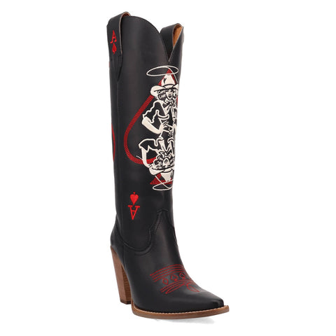 Dingo Womens Ace Of Spades Black Leather Cowboy Boots 6.5 M