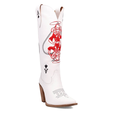 Dingo Womens Ace Of Spades White Leather Cowboy Boots 8 M