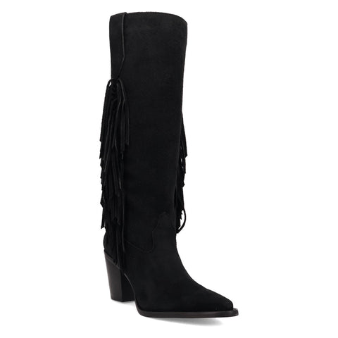 Dingo Womens Twister Black Suede 16in Fringe Cowboy Boots