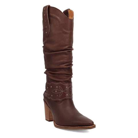 Dingo Womens Grit N Grace Brown Leather 16in Stud Fashion Boots