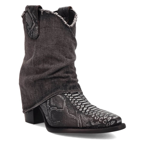 Dingo Womens Denim Dream Bootie Black Leather 7in Ankle Boots