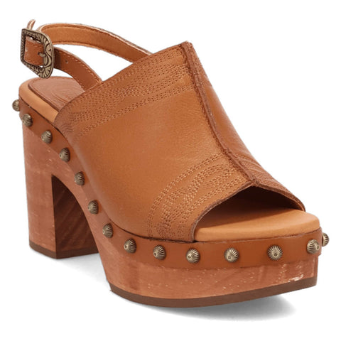 Dingo Womens Clover Wooden Tan Leather Stud Sandals Shoes 7.5 M