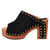 Dingo Womens Echo Wooden Black Leather Stud Sandals Shoes