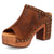 Dingo Womens Echo Wooden Brown Leather Stud Sandals Shoes