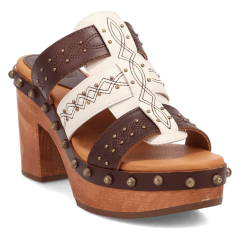 Dingo Womens Chateau Wooden Brown Leather Stud Sandals Shoes