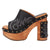 Dingo Womens Free Spirit Wooden Black Leather Stud Sandals Shoes