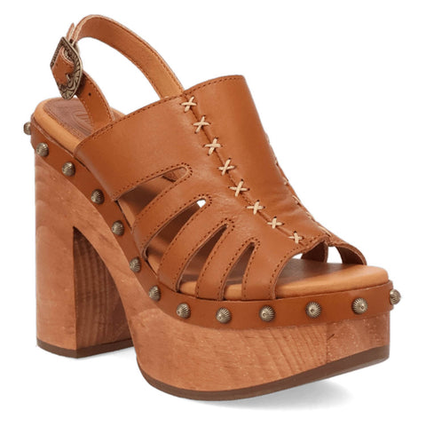 Dingo Womens Gema Wooden Tan Leather Stud Sandals Shoes 7 M