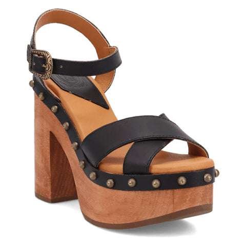 Dingo Womens Lotus Wooden Black Leather Stud Sandals Shoes 11 M