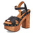 Dingo Womens Lotus Wooden Black Leather Stud Sandals Shoes