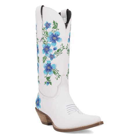 Dingo Womens Posie White/Blue Leather 13in Cowboy Boots