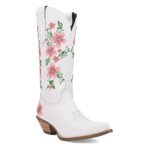 Dingo Womens Posie White/Pink Leather 13in Cowboy Boots