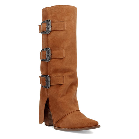 Dingo Womens Buckle Bunny Camel Suede 16in Cowboy Boots