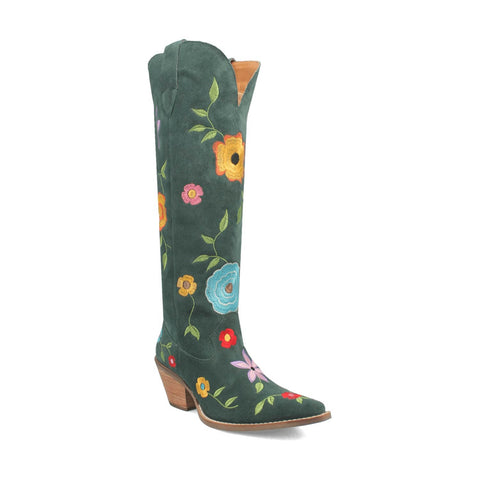 Dingo Womens Flower Power Green Suede Cowboy Boots 8.5 M