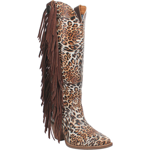 Dingo Womens Cheetah Cowgirl Cowboy Boots Leather Brown