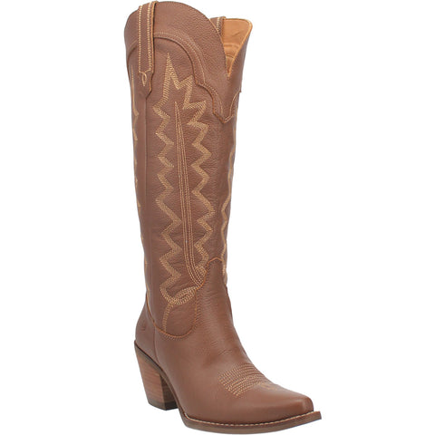 Dingo Womens High Cotton Cowboy Boots Leather Brown