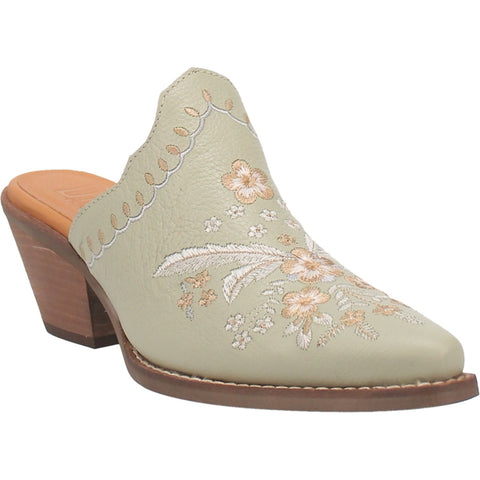 Dingo Womens Wildflower Mint Leather Embroidered Mules Shoes