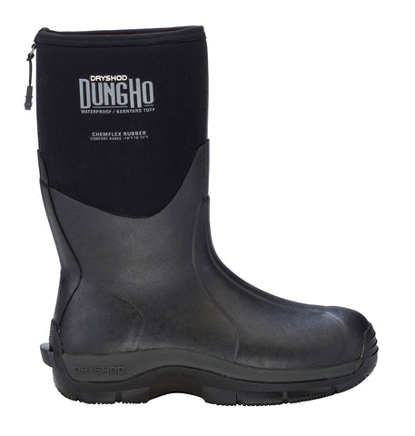 Dryshod Mens DungHo Barnyard Tough Mid Black/Grey Rubber Rugged Work Boots