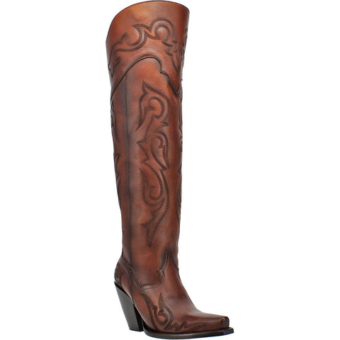 Dan Post Womens Seductress Over-The-Knee Boots Leather Chestnut