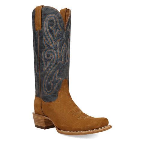 Dan Post Womens Lanessa Tan/Blue Suede 13in Cowboy Boots