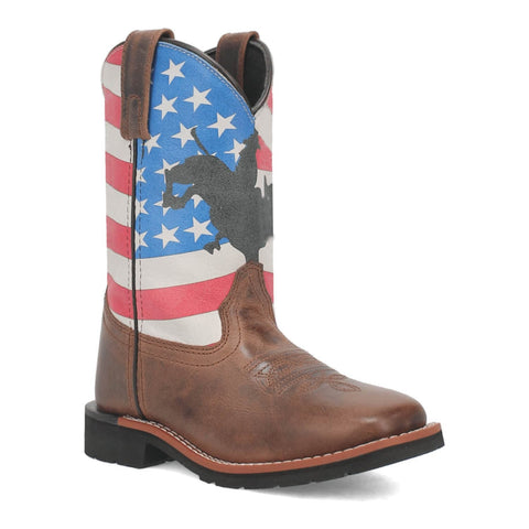Dan Post Kids Unisex Buck Brown/Flag Leather Cowboy Boots
