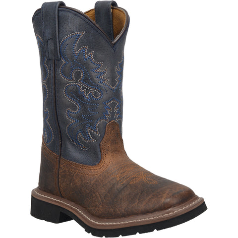 Dan Post Kids Boys Rust/Blue Brantley 9in Square Cowboy Boots Leather