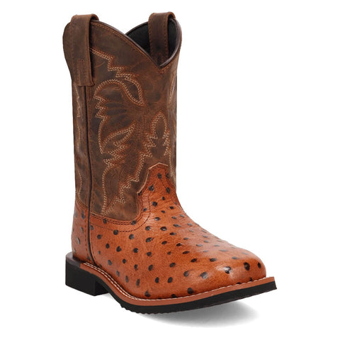 Dan Post Kids Unisex Jet Cognac/Tan Leather Cowboy Boots