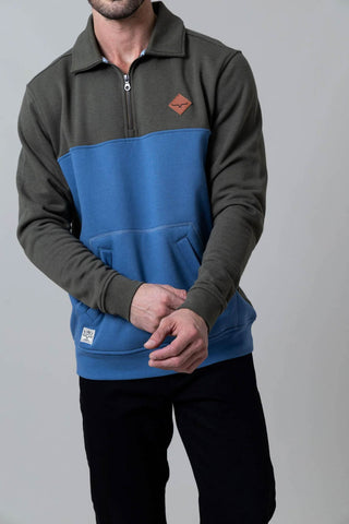 Kimes Ranch Mens Diamond Head Army/Blue Cotton Blend 1/4 Zip Sweater