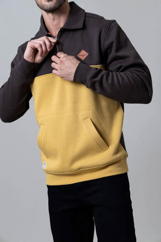 Kimes Ranch Mens Diamond Head Brown/Mustard Cotton Blend 1/4 Zip Sweater