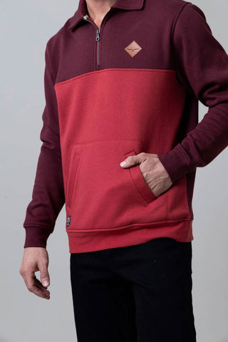 Kimes Ranch Mens Diamond Head Burgundy/Red Cotton Blend 1/4 Zip Sweater